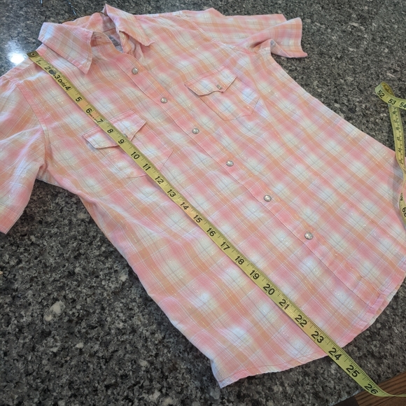 Wrangler Western Shirt Size Small Pearl Snap Short sleeve Pink Peach - Picture 4 of 10